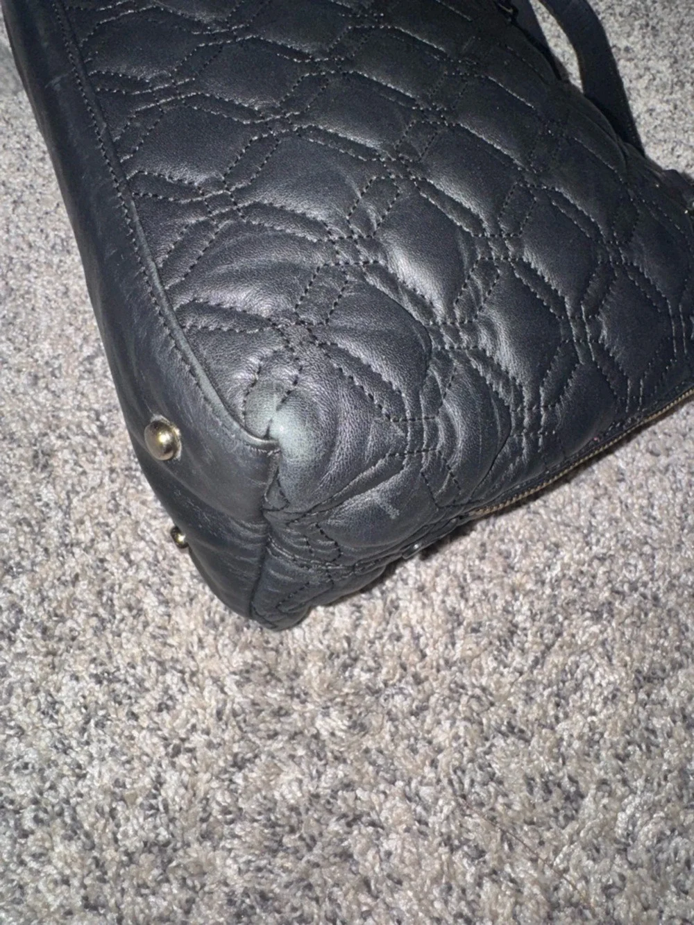 Kate Spade Black Quilted Leather Satchel Bag Gold Hardware Top Handle Purse